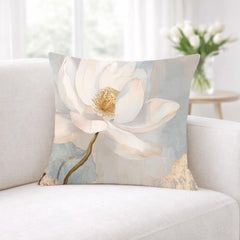 White Lotus Flower Pillow, Soft Neutral Floral Throw Pillow, Elegant Botanical Cushion, Serene Nature Pillowcase, Minimal Cottage Decor