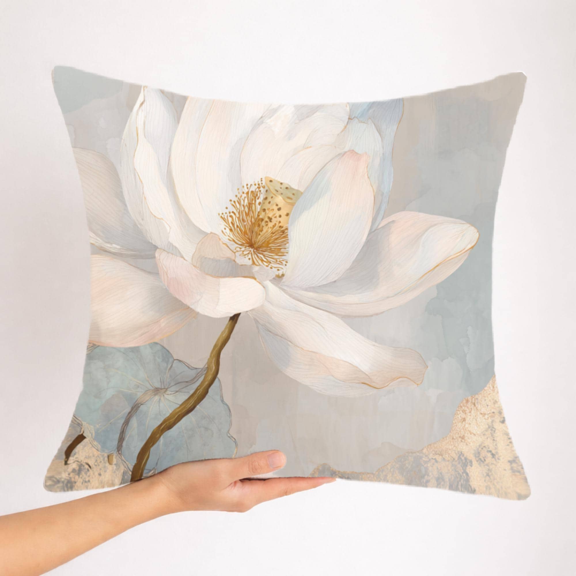 White Lotus Flower Pillow, Soft Neutral Floral Throw Pillow, Elegant Botanical Cushion, Serene Nature Pillowcase, Minimal Cottage Decor