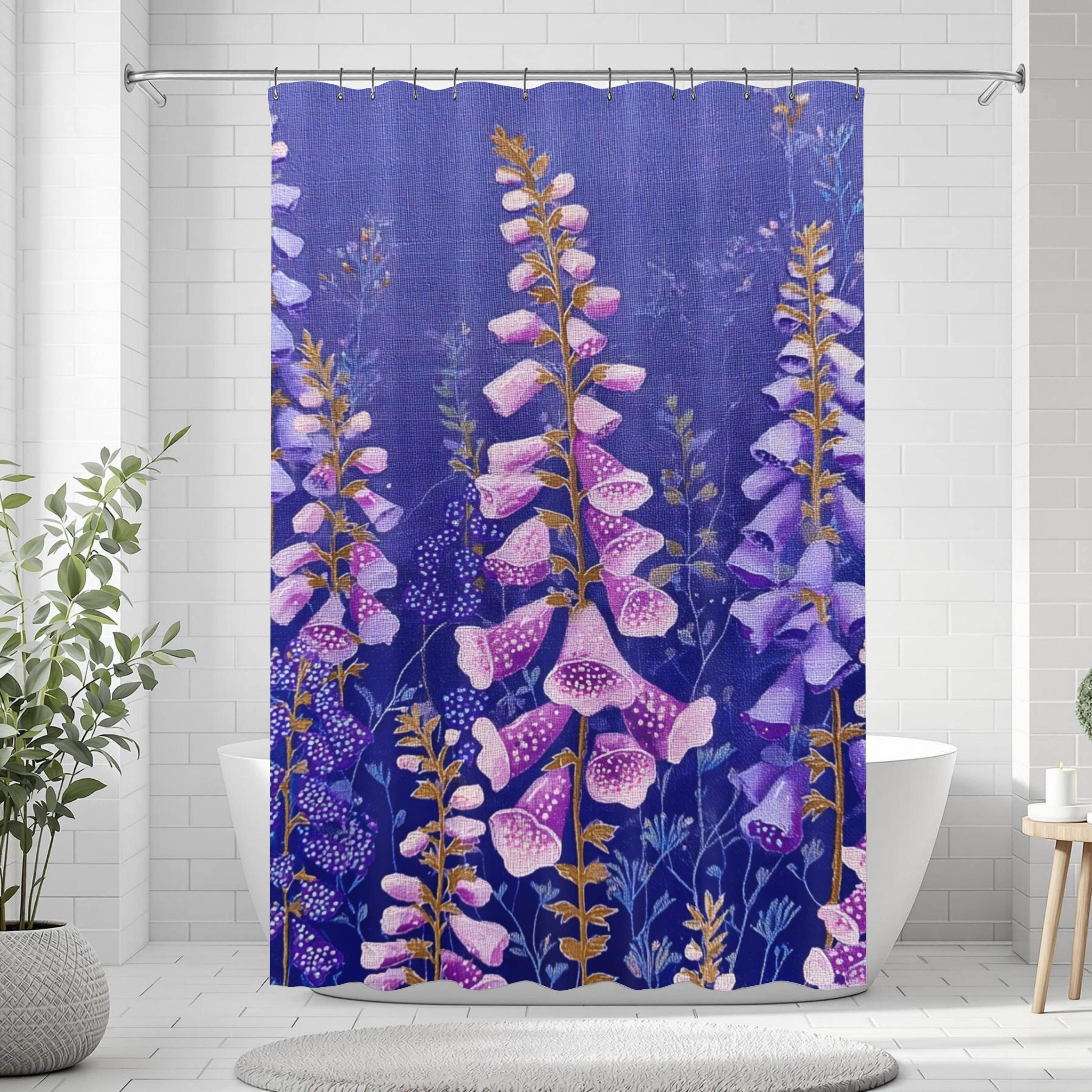 Purple Foxglove Shower Curtain, Cottage Garden Floral Bathroom Decor, Vibrant Wildflower Bath Curtain
