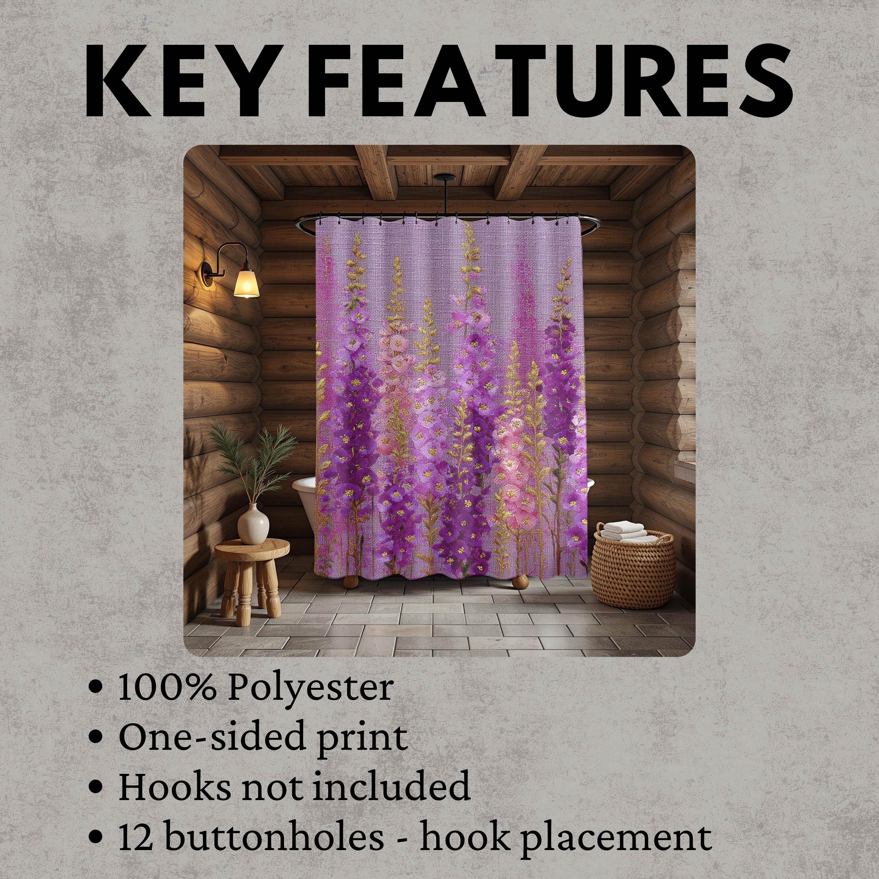 Purple Meadow Flower Shower Curtain, Pink Fuschia Wildflower Bathroom Decor, Cottage Floral Bath Art
