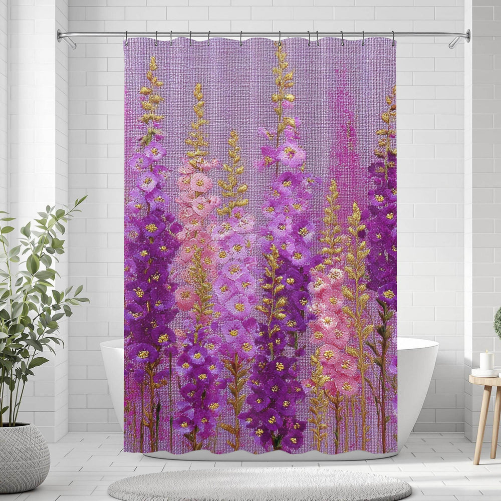 Purple Meadow Flower Shower Curtain, Pink Fuschia Wildflower Bathroom Decor, Cottage Floral Bath Art