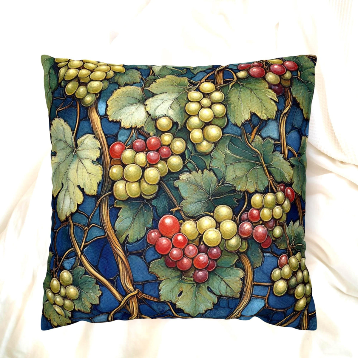 Lush Grape Vine Throw Pillow, Vintage Botanical Fruit Cushion, Dark Moody Nature Decor, Enchanted Garden Accent Pillow