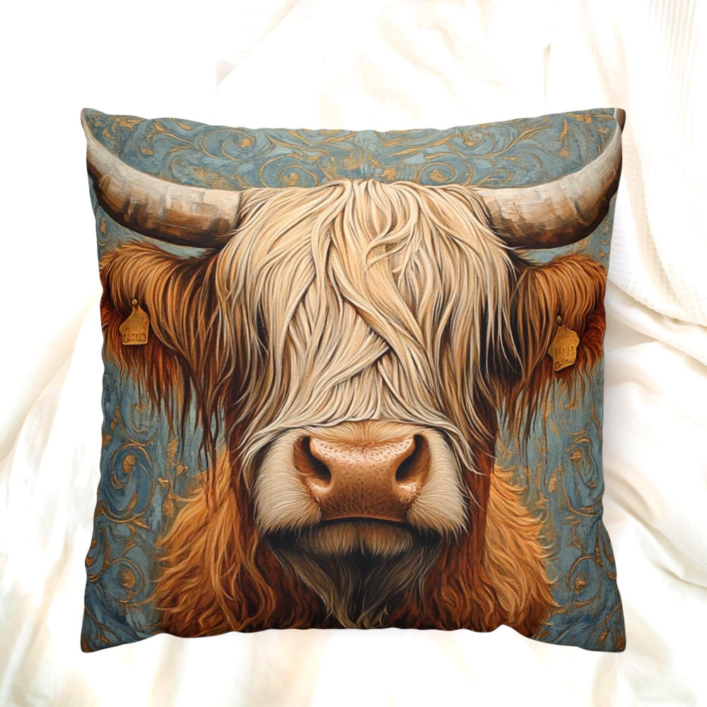 Highland Cow Throw Pillow, Vintage Farm Animal Cushion, Dark Elegant Botanical Decor, Enchanted Cottage Accent Pillow