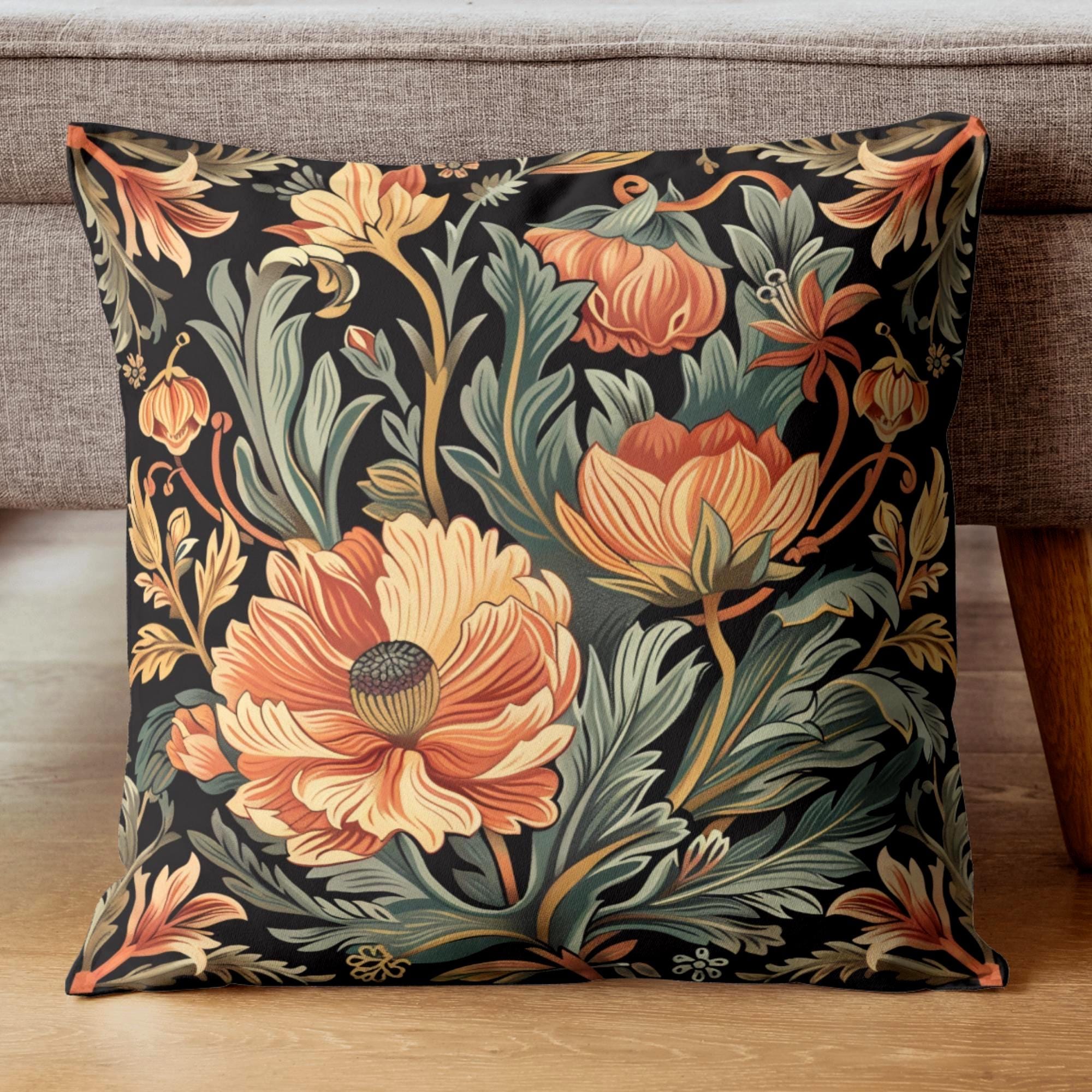 Warm Garden Floral Pillow, William Morris Botanical Cushion, Vintage Flower Throw Pillow, Nature Inspired Pillowcase, Cozy Couch Accent