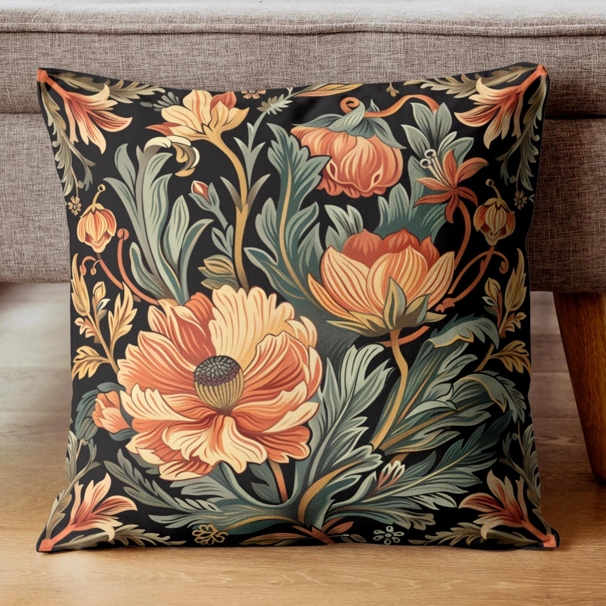 Warm Garden Floral Pillow, William Morris Botanical Cushion, Vintage Flower Throw Pillow, Nature Inspired Pillowcase, Cozy Couch Accent