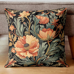 Warm Garden Floral Pillow, William Morris Botanical Cushion, Vintage Flower Throw Pillow, Nature Inspired Pillowcase, Cozy Couch Accent