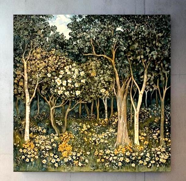 Vintage Forest Wall Art, Large Framed Canvas, William Morris Wall Art, Beach House Art, Morris Inspired Decor, Nature-Inspired Wall Canvas