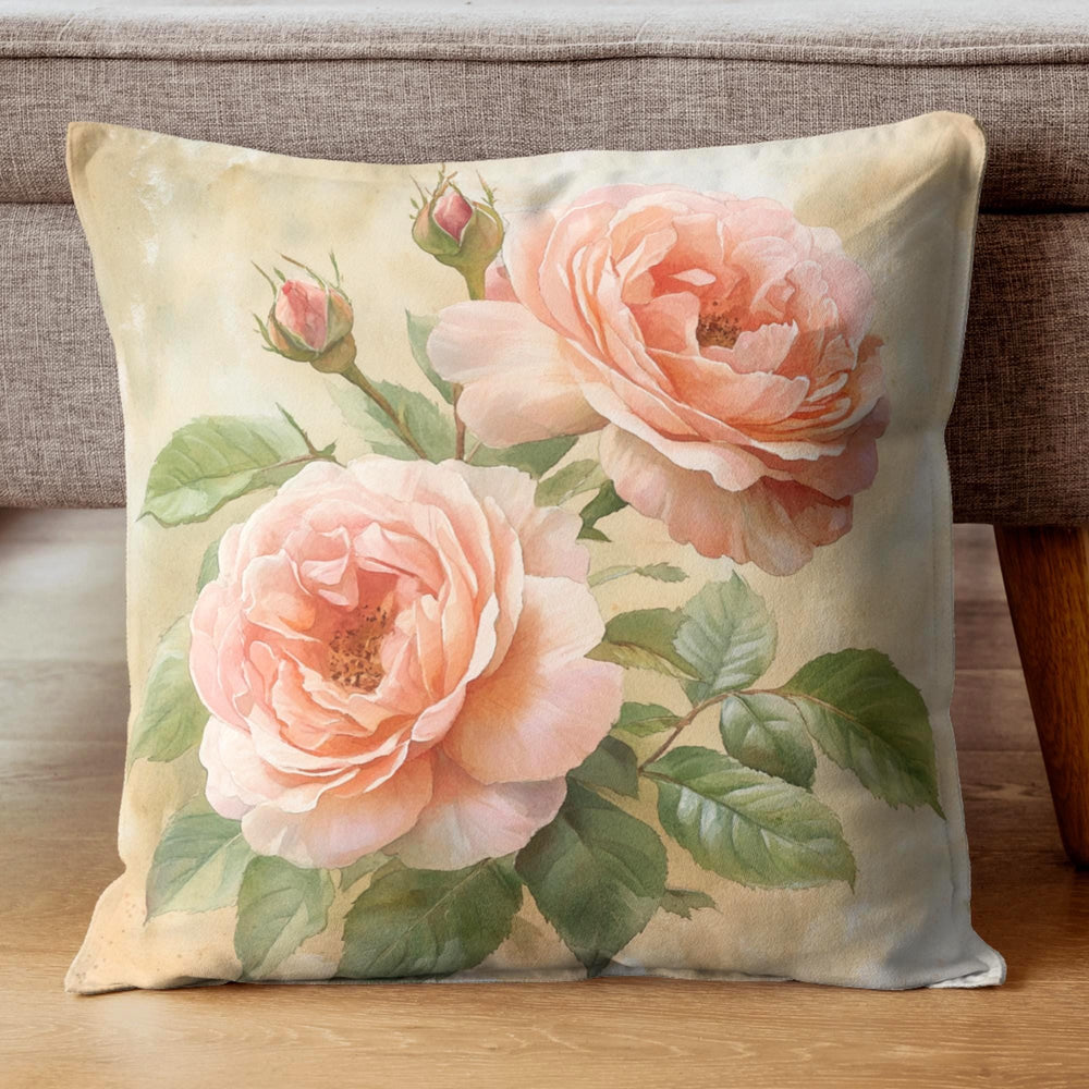 English Blush Rose Pillow, Soft Vintage Floral Cushion, Romantic Botanical Throw Pillow, Cottagecore Pillowcase, Pastel Couch Accent