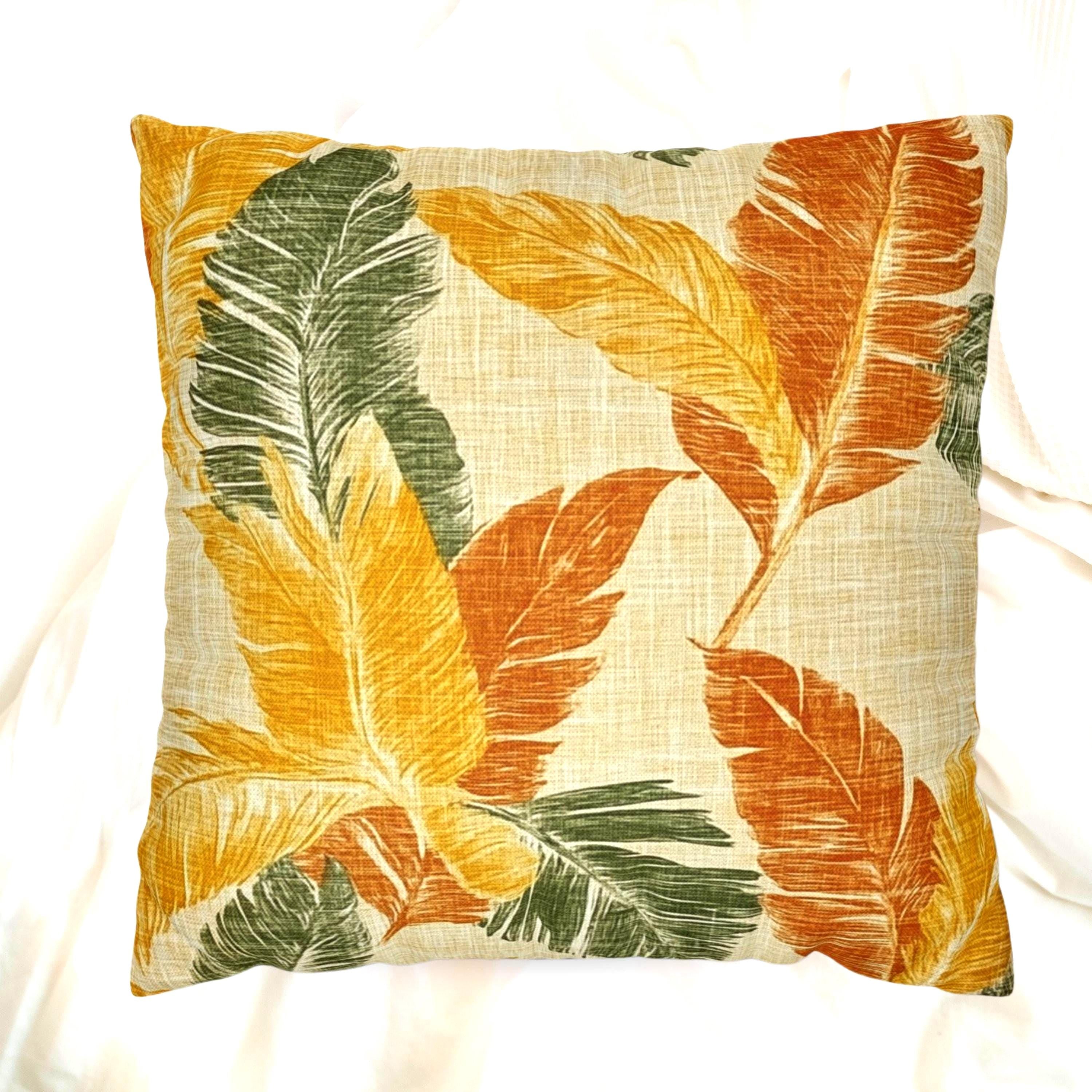 Tropical Leaf Pillow, Yellow and Orange Foliage Cushion Cover, Vibrant Jungle Throw Pillow, Island Botanical Decor, Warm Beach Accent