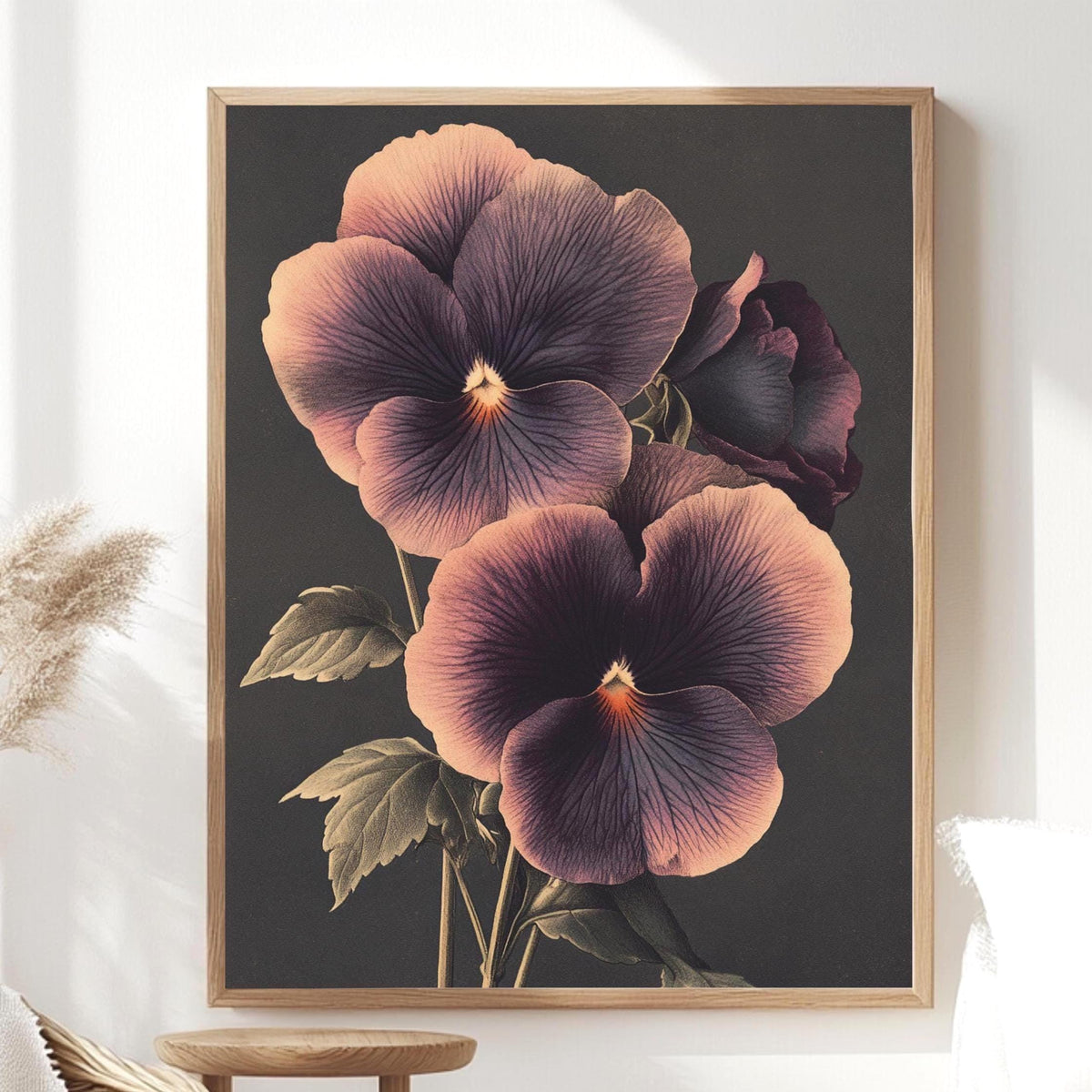 Vintage Pansy Wall Art, Botanical Flower Poster Print, Floral Canvas, Framed Garden-Inspired Art, Nature-Inspired Poster, Floral Wall Decor