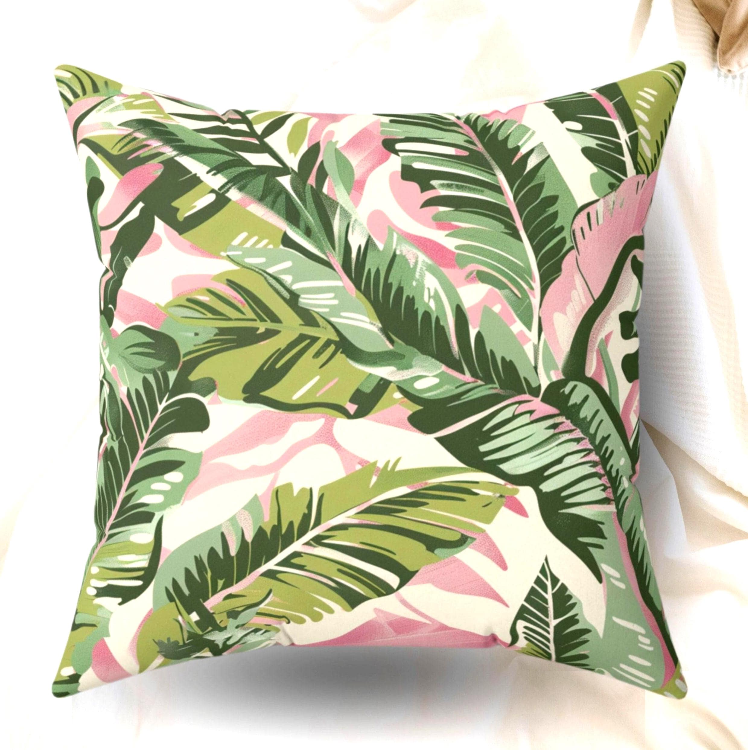 Tropical Pillow Pink And Sage Pillow Palm Leaf Pillow Cover Botanical Cushion Leaf Accent Pillows Tropical Pillow Case Tropical Home decor