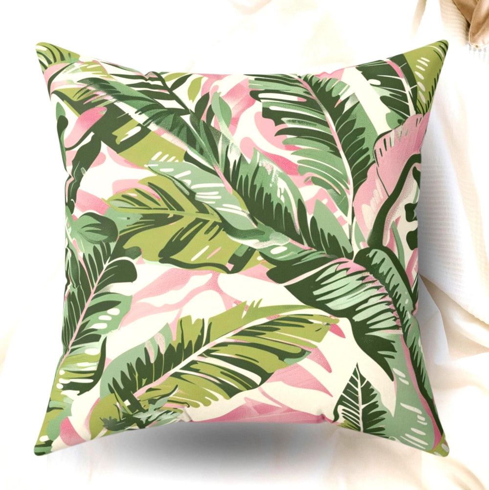 Tropical Pillow Pink And Sage Pillow Palm Leaf Pillow Cover Botanical Cushion Leaf Accent Pillows Tropical Pillow Case Tropical Home decor
