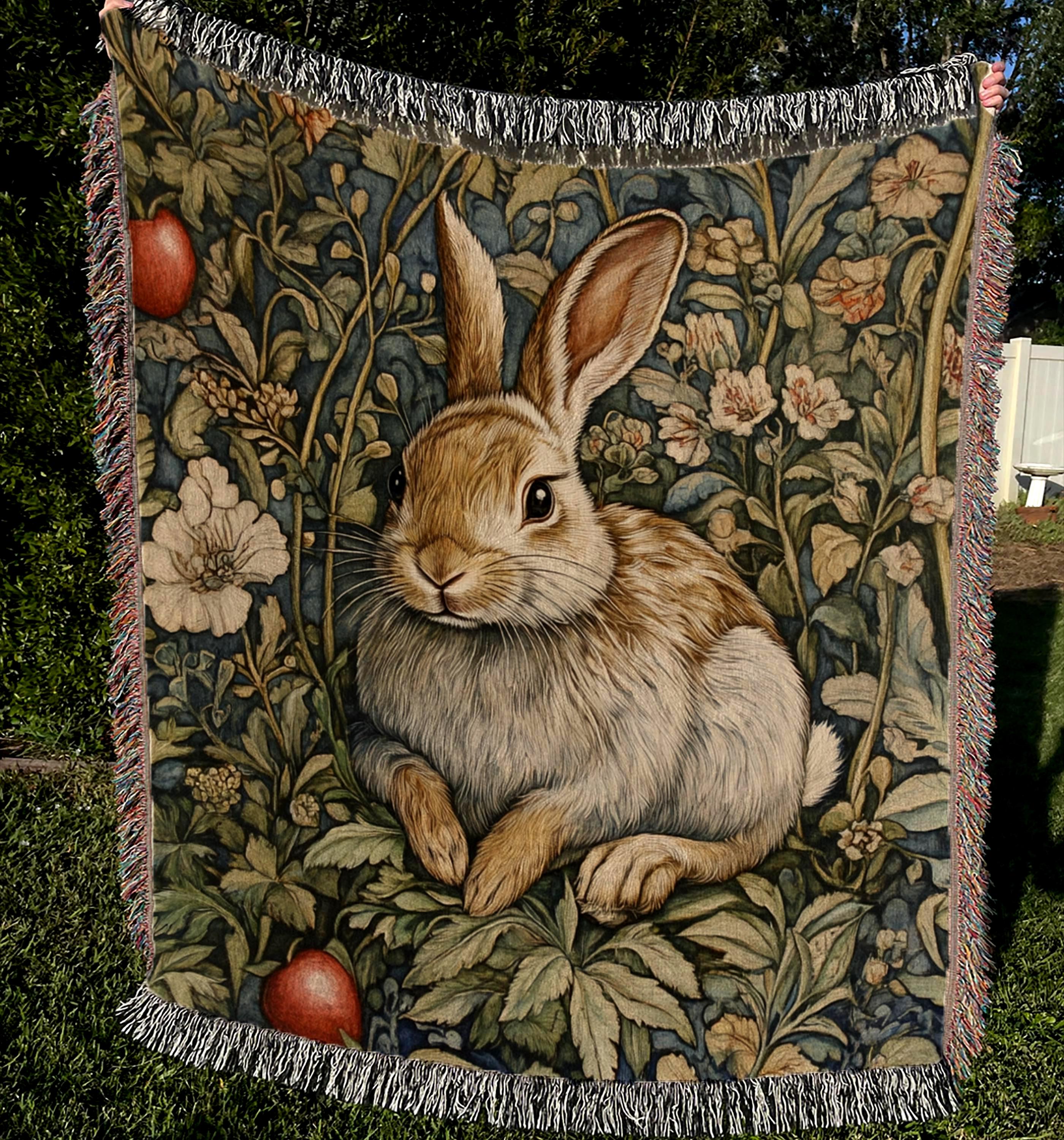 Vintage Rabbit Throw Blanket, Woodland Bunny Woven Blanket, Cozy Grandma Reading Blanket, Picnic Blanket, Living Room Couch Bed Blanket