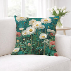 White Daisy Garden Pillow, Vintage Floral Meadow Throw Pillow, Soft Botanical Cushion, Cottagecore Nature Pillowcase, Classic Home Decor