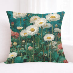 White Daisy Garden Pillow, Vintage Floral Meadow Throw Pillow, Soft Botanical Cushion, Cottagecore Nature Pillowcase, Classic Home Decor