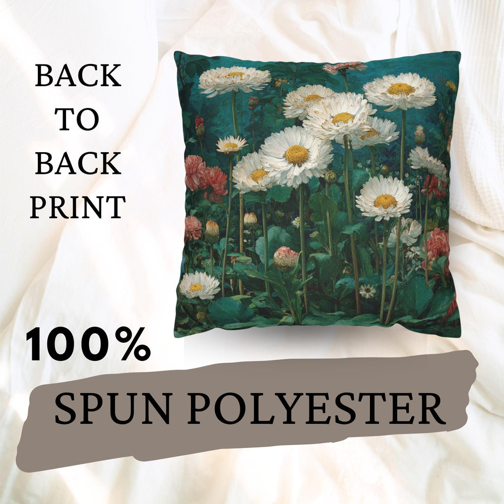 White Daisy Garden Pillow, Vintage Floral Meadow Throw Pillow, Soft Botanical Cushion, Cottagecore Nature Pillowcase, Classic Home Decor