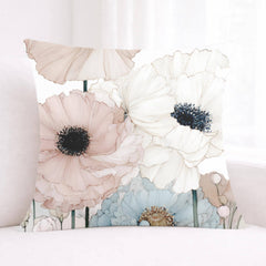 Soft Pastel Anemone Pillow, Watercolor Nature Cushion, Blush Blue Floral Throw Pillow, Cottage Garden Pillowcase, Serene Home Decor