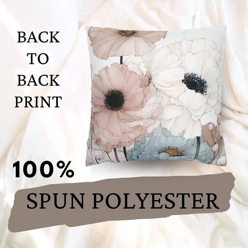 Soft Pastel Anemone Pillow, Watercolor Nature Cushion, Blush Blue Floral Throw Pillow, Cottage Garden Pillowcase, Serene Home Decor