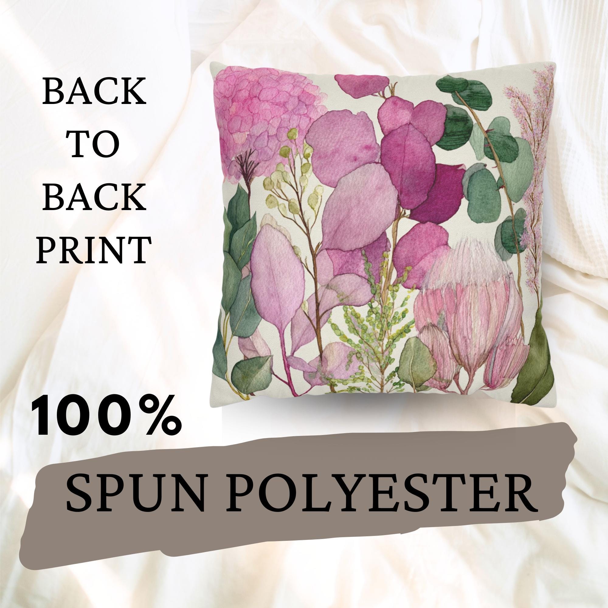 Pink Botanical Pillow, Soft Watercolor Floral Throw Pillow, Pastel Garden Nature Cushion, Cottage Bloom Pillowcase, Serene Home Decor