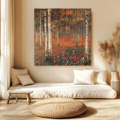 Autumn Forest Canvas Wall Art, Gustav Klimt Woodland Inspired Print, Earth Tone Poster, Framed Canvas for Tranquil Nature Home Decor