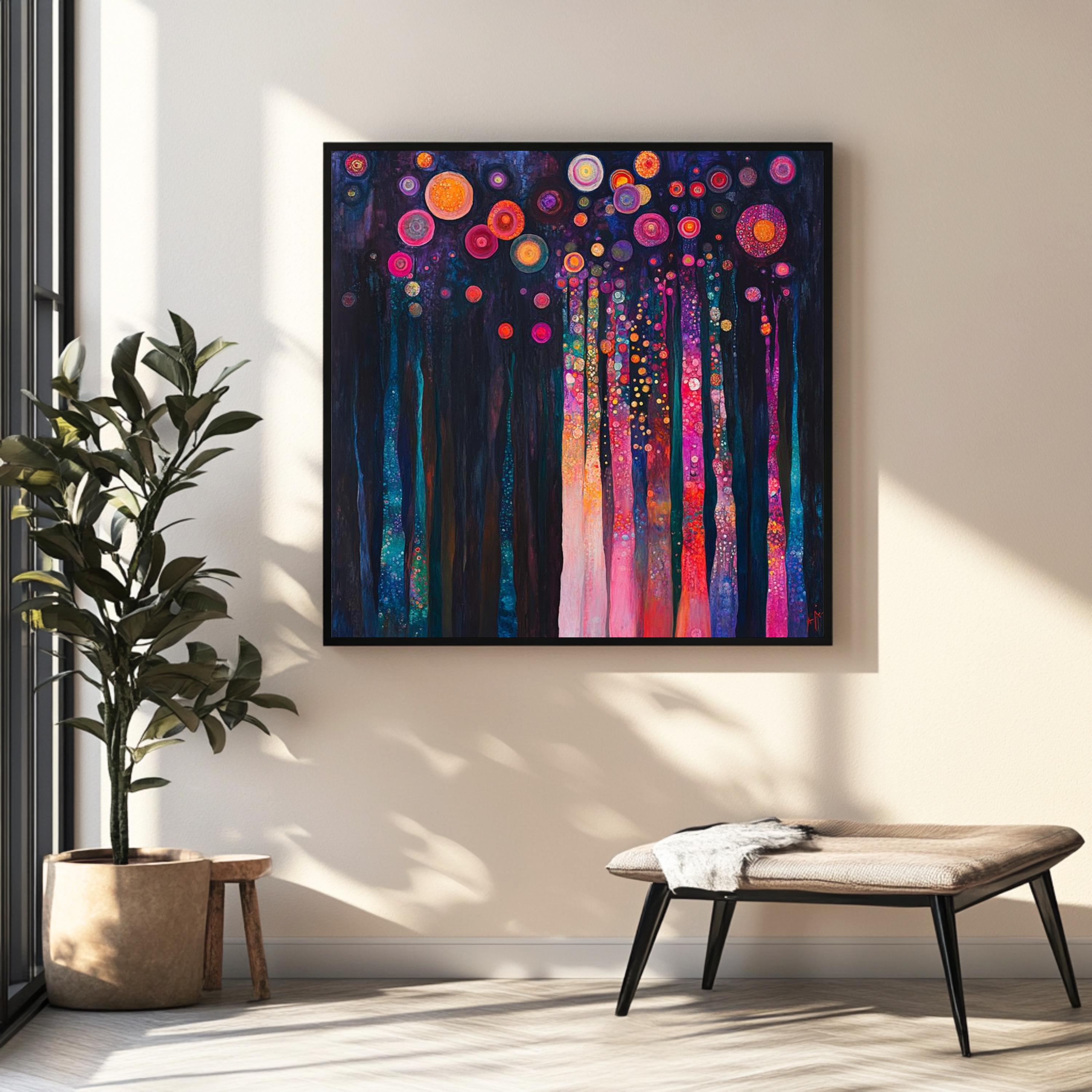 Gustav Klimt Trees Canvas Wall Art, Colorful Woodland Nature Print, Abstract Forest Poster, Framed Canvas for Bright Creative Home Decor