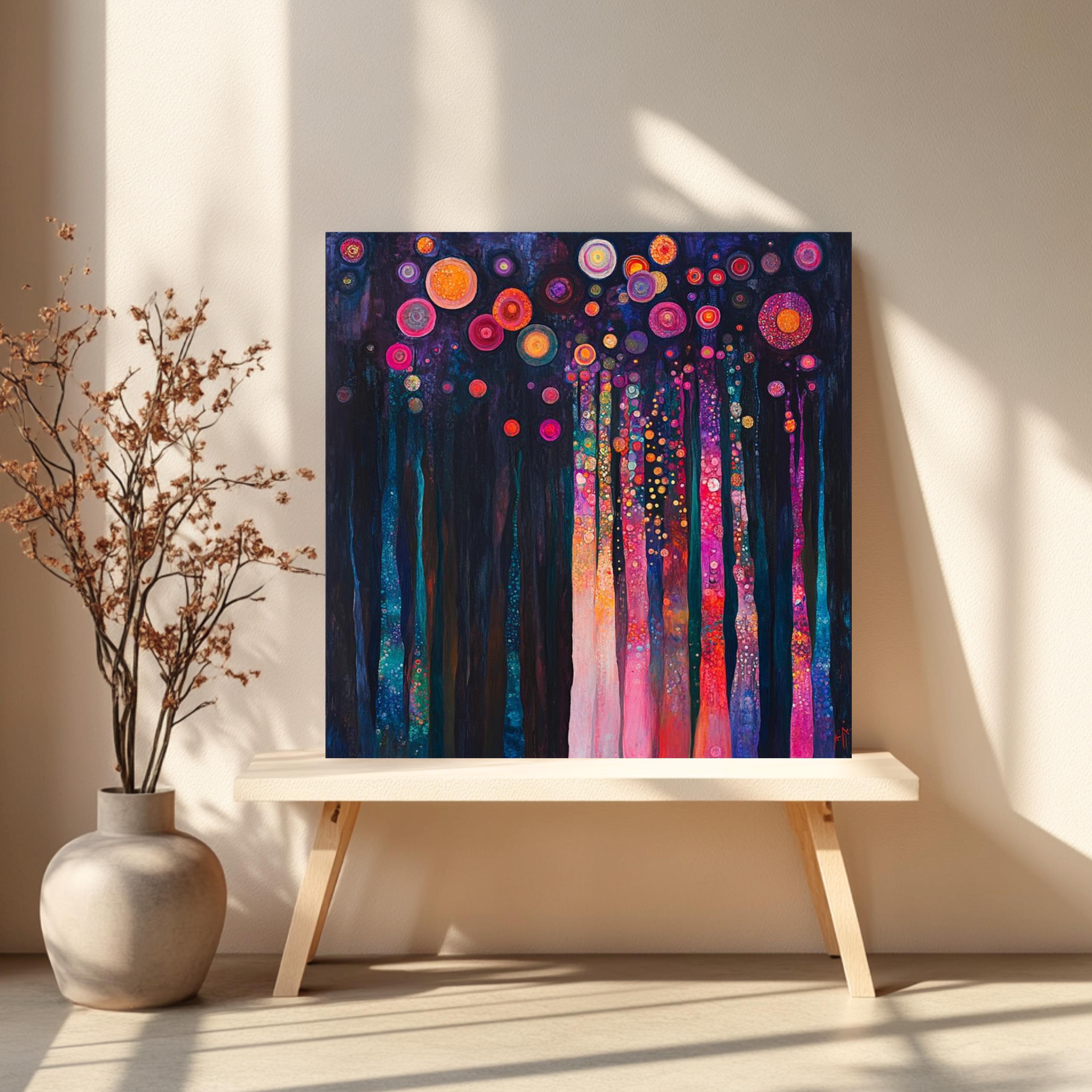Gustav Klimt Trees Canvas Wall Art, Colorful Woodland Nature Print, Abstract Forest Poster, Framed Canvas for Bright Creative Home Decor