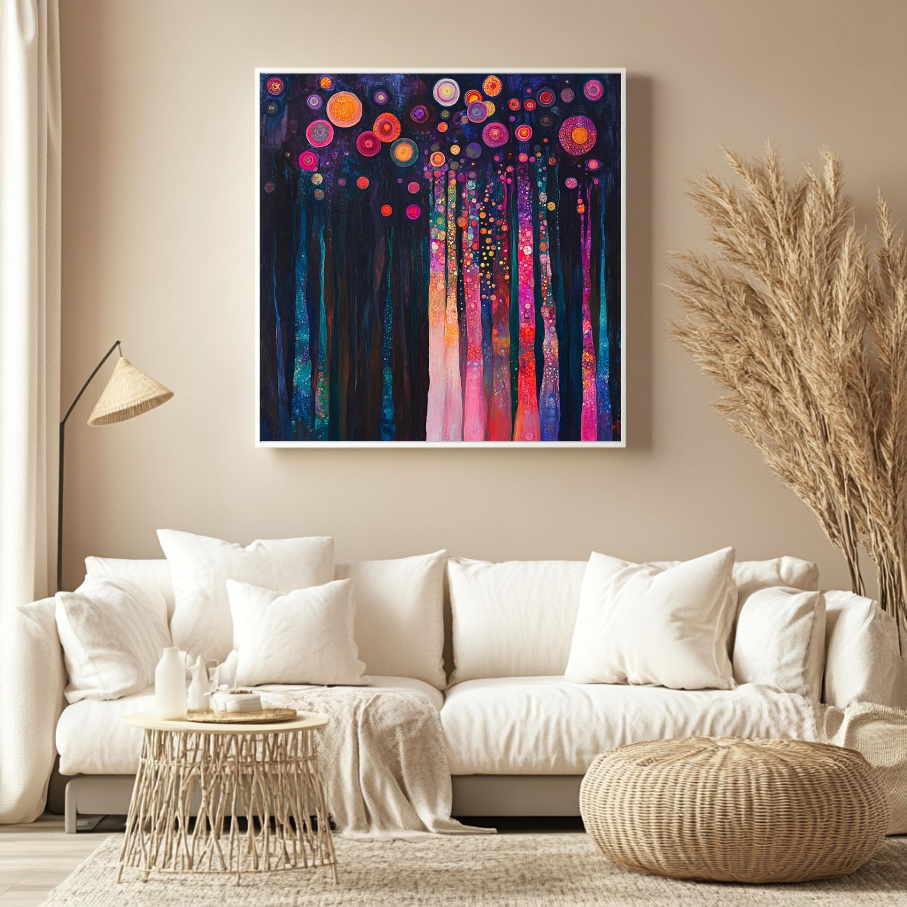 Gustav Klimt Trees Canvas Wall Art, Colorful Woodland Nature Print, Abstract Forest Poster, Framed Canvas for Bright Creative Home Decor