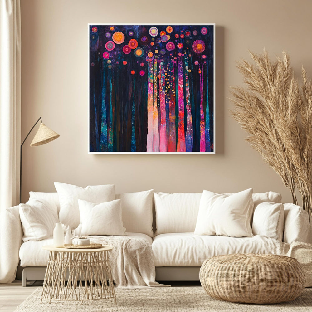 Gustav Klimt Trees Canvas Wall Art, Colorful Woodland Nature Print, Abstract Forest Poster, Framed Canvas for Bright Creative Home Decor