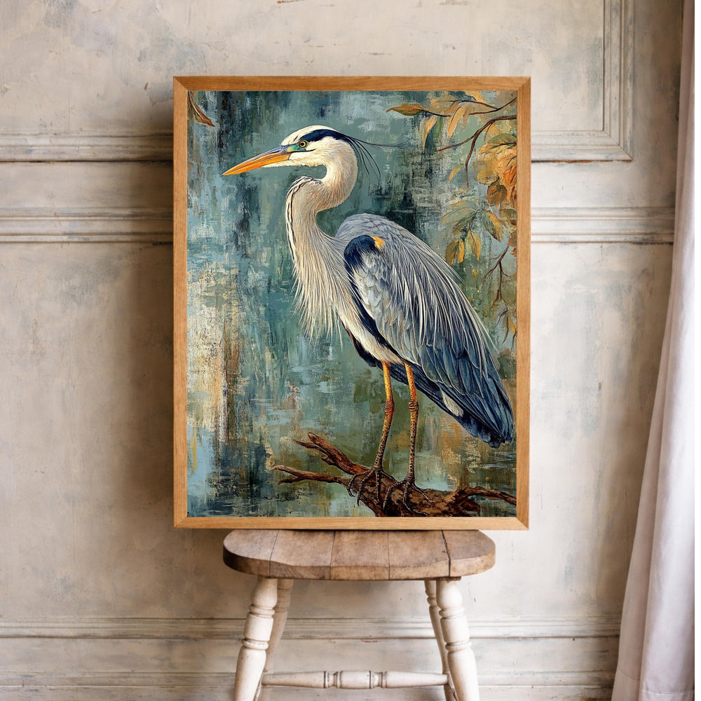 William Morris Bird Wall Art Print, Arts and Crafts Heron Canvas Decor, Victorian Botanical Portrait Artwork, Vintage Heron Canvas Decor