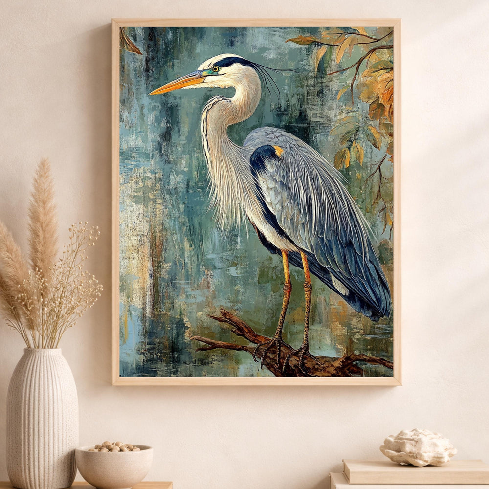 William Morris Bird Wall Art Print, Arts and Crafts Heron Canvas Decor, Victorian Botanical Portrait Artwork, Vintage Heron Canvas Decor