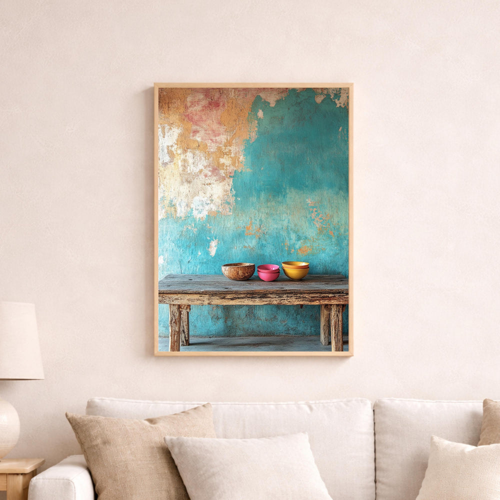 Rustic Still Life Wall Art Print, Weathered Table Canvas Decor, Farmhouse Kitchen Portrait Artwork
