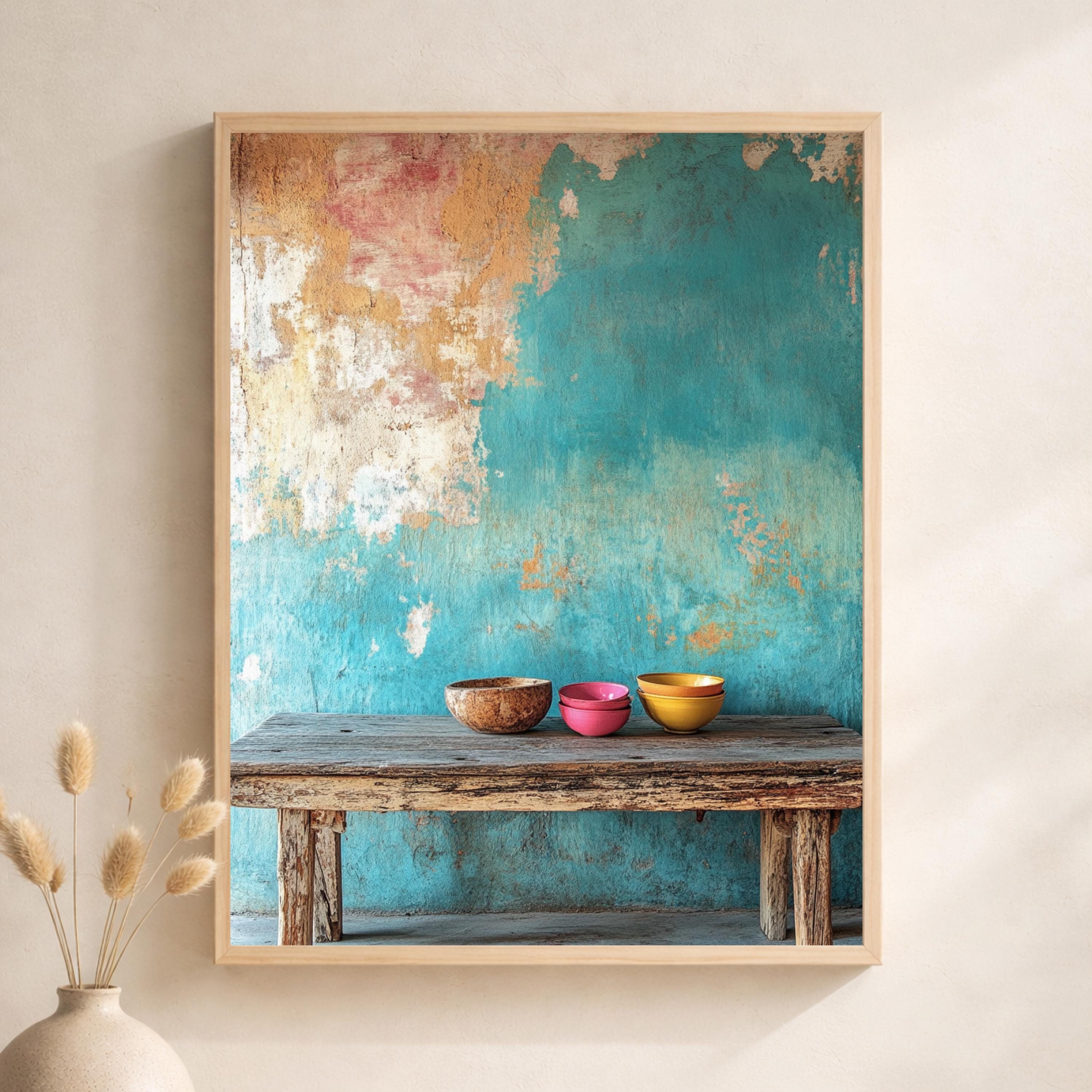 Rustic Still Life Wall Art Print, Weathered Table Canvas Decor, Farmhouse Kitchen Portrait Artwork