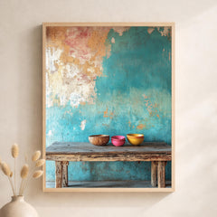 Rustic Still Life Wall Art Print, Weathered Table Canvas Decor, Farmhouse Kitchen Portrait Artwork