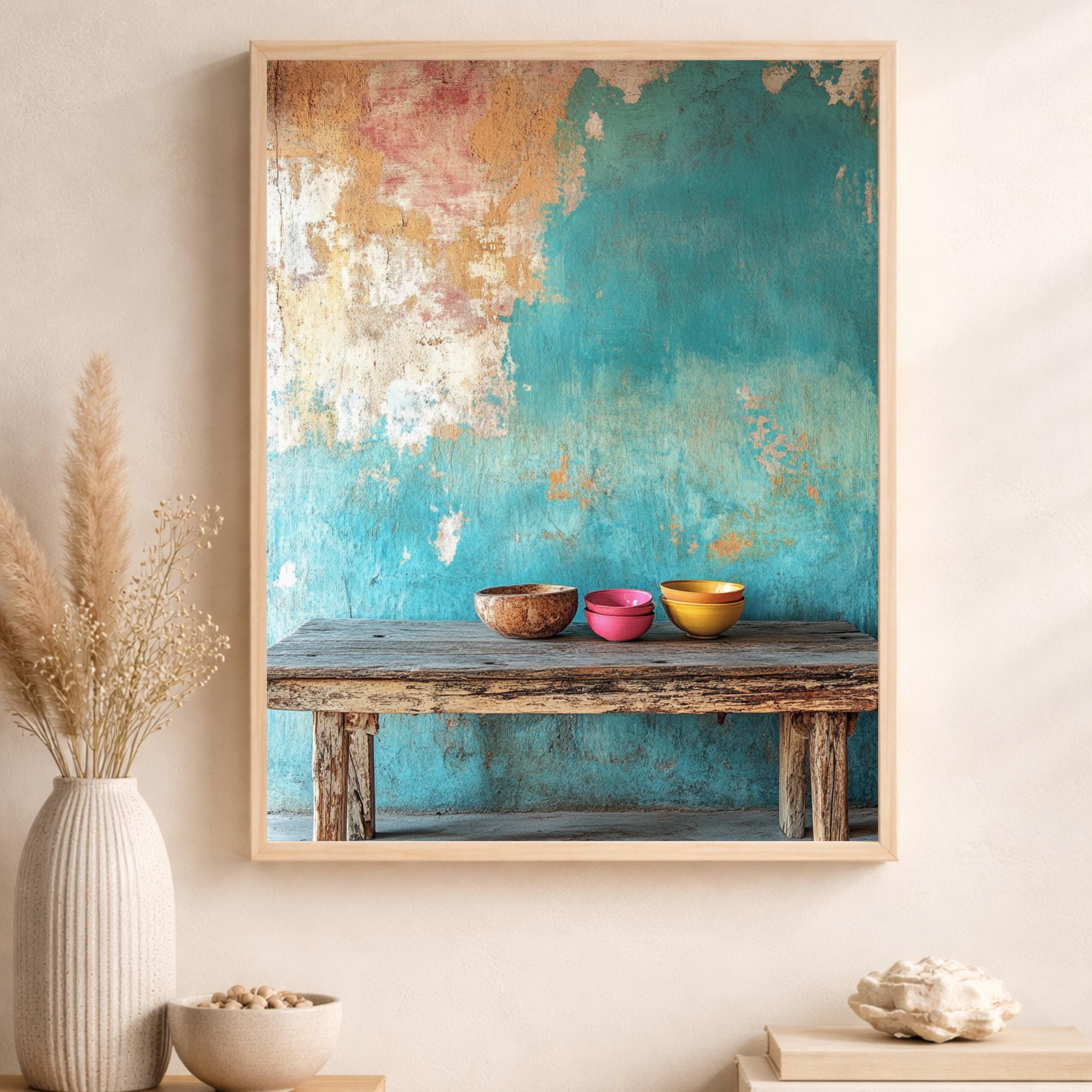 Rustic Still Life Wall Art Print, Weathered Table Canvas Decor, Farmhouse Kitchen Portrait Artwork