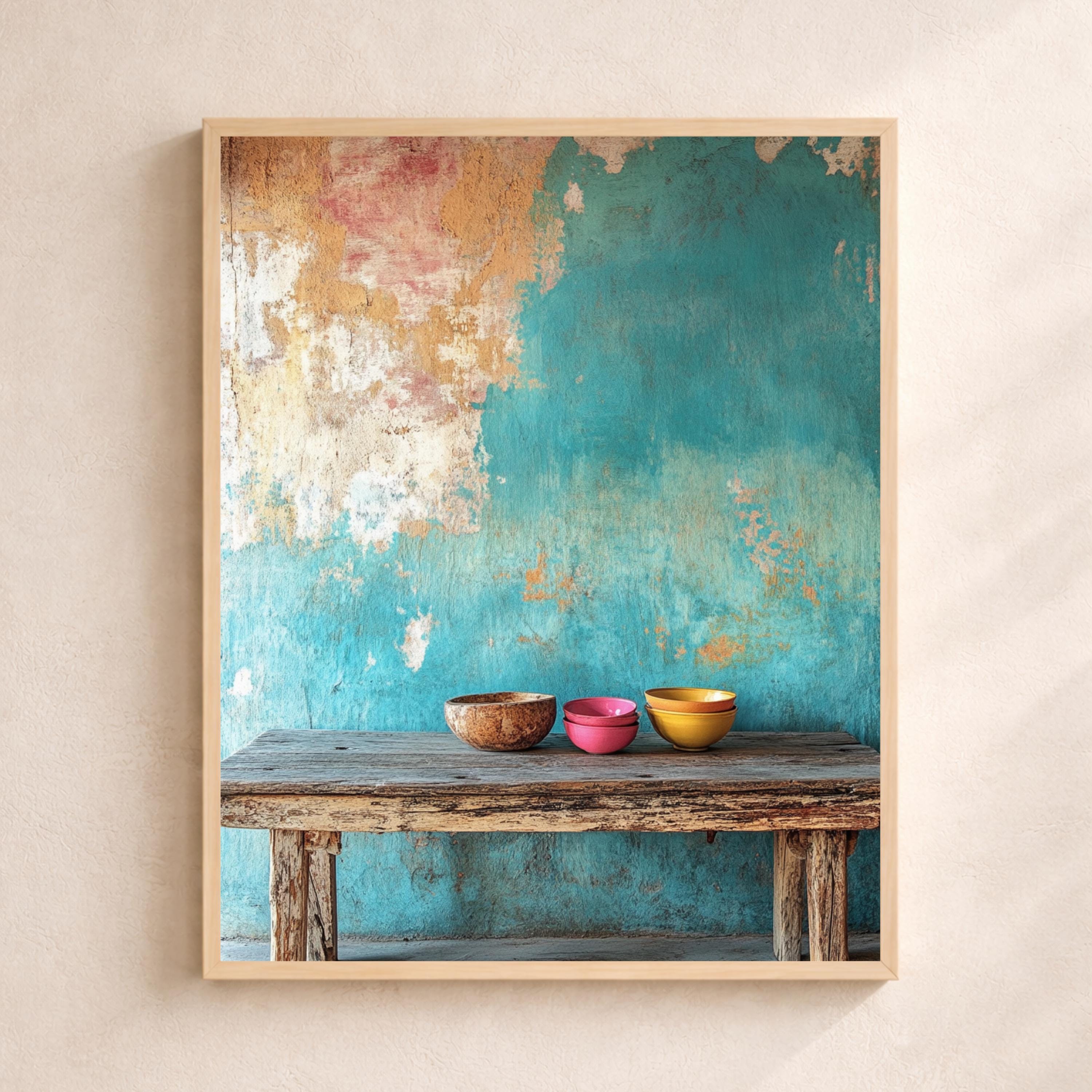 Rustic Still Life Wall Art Print, Weathered Table Canvas Decor, Farmhouse Kitchen Portrait Artwork