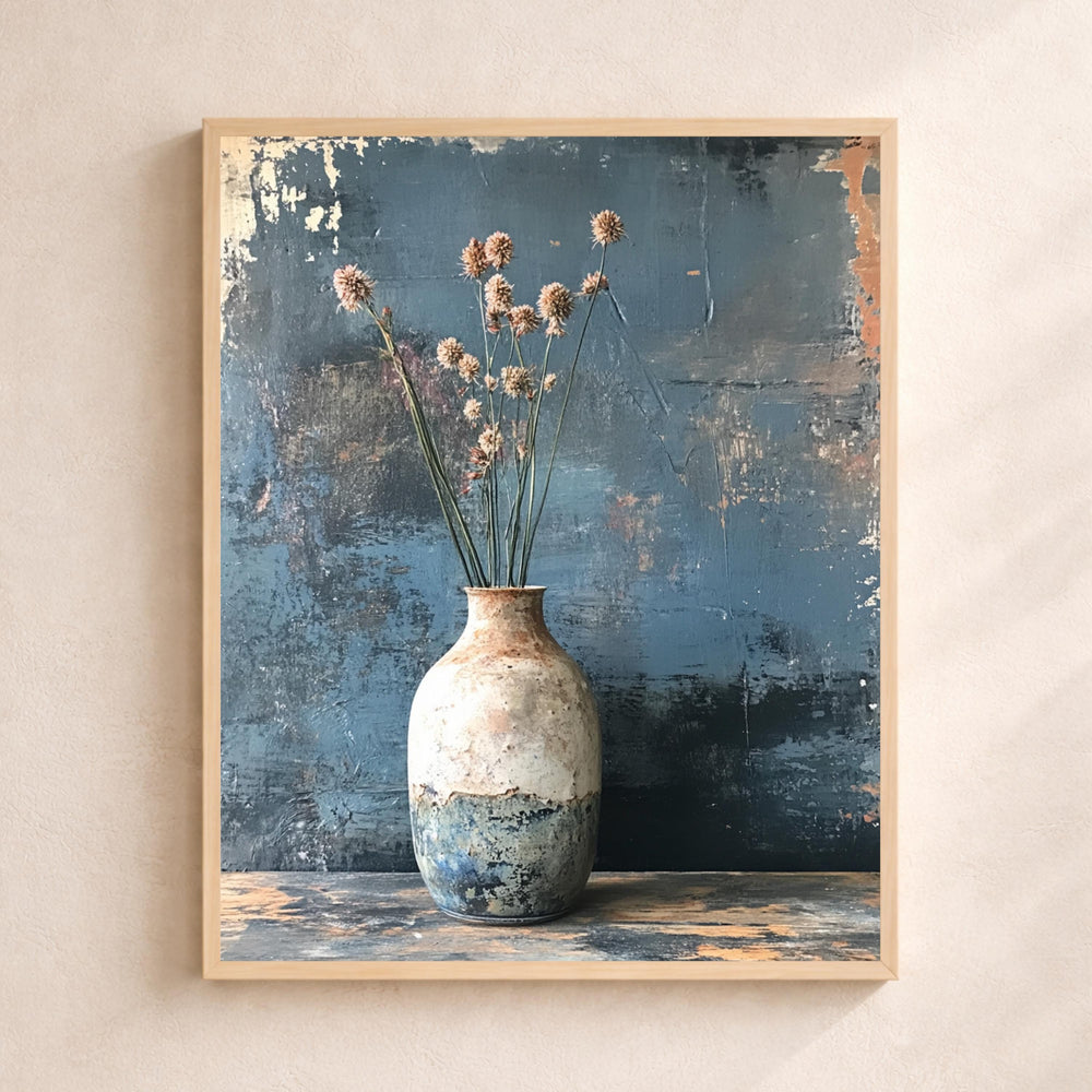 Minimal Vase Still Life Wall Art Print, Rustic Floral Canvas Art Decor, Neutral Portrait Artwork, Floral Canvas Decor