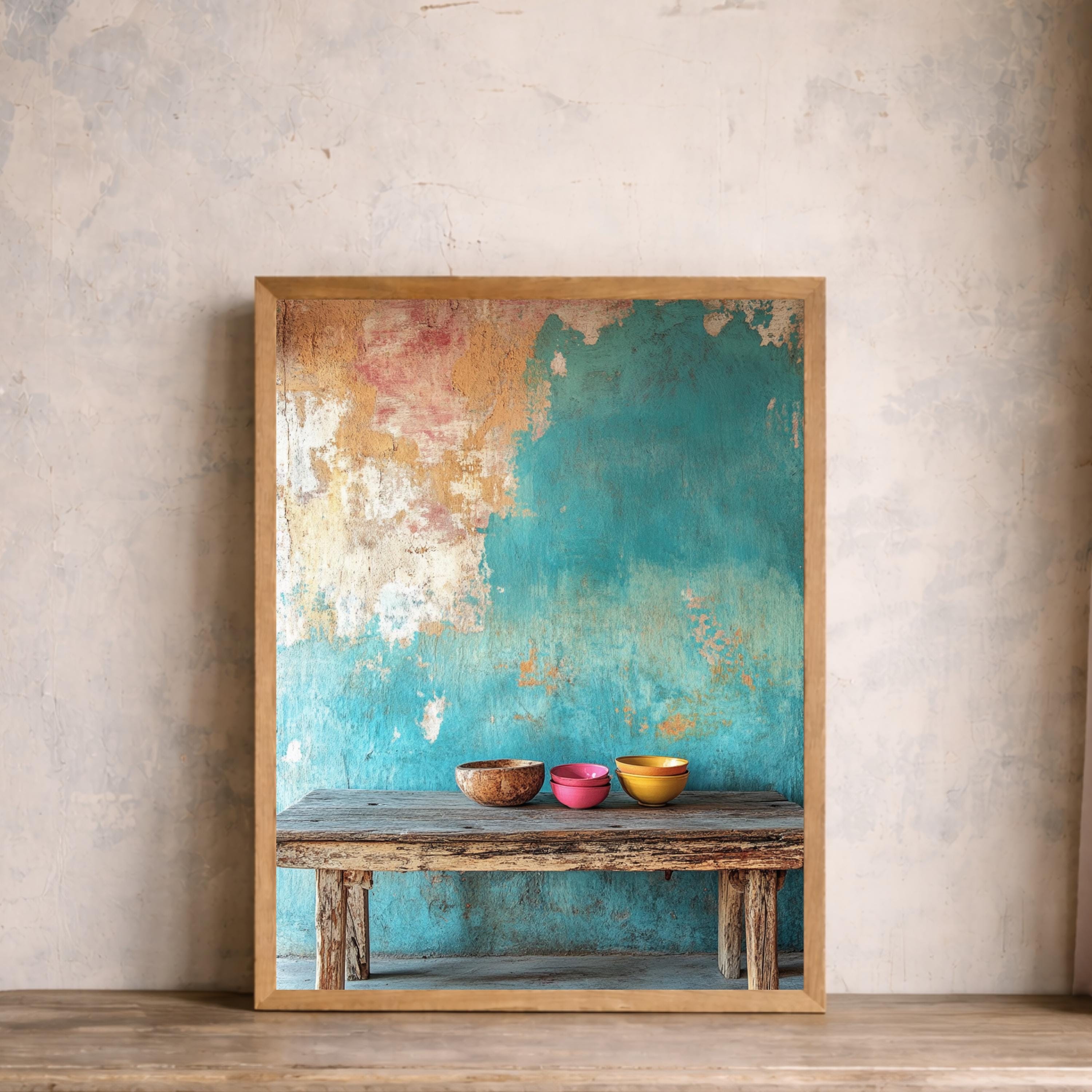 Rustic Still Life Wall Art Print, Weathered Table Canvas Decor, Farmhouse Kitchen Portrait Artwork
