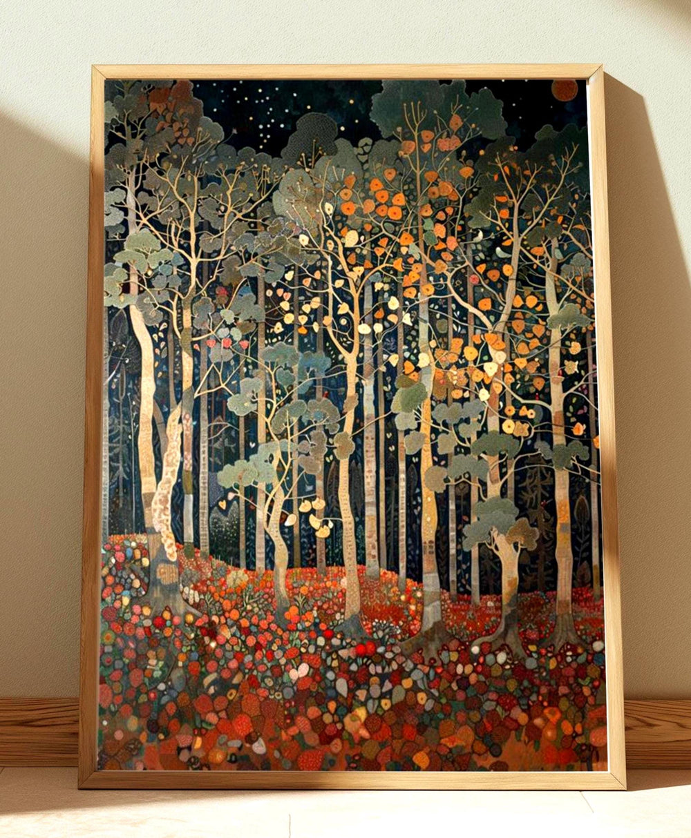 Autumn Forest Wall Art, William Morris Style Canvas, Woodland Botanical Decor, Vintage Home Accent, Gift for Nature Lovers