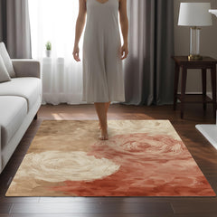 Blush Abstract Rose Area Rug, Soft Neutral Floral Floor Decor, Beige Peach Modern Painterly Pattern Rug, Elegant Bedroom Accent