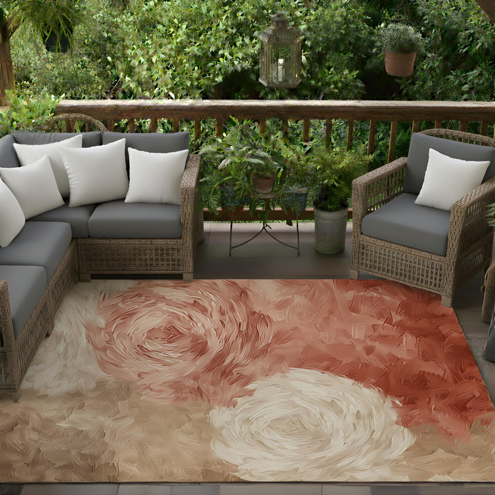 Blush Abstract Rose Area Rug, Soft Neutral Floral Floor Decor, Beige Peach Modern Painterly Pattern Rug, Elegant Bedroom Accent