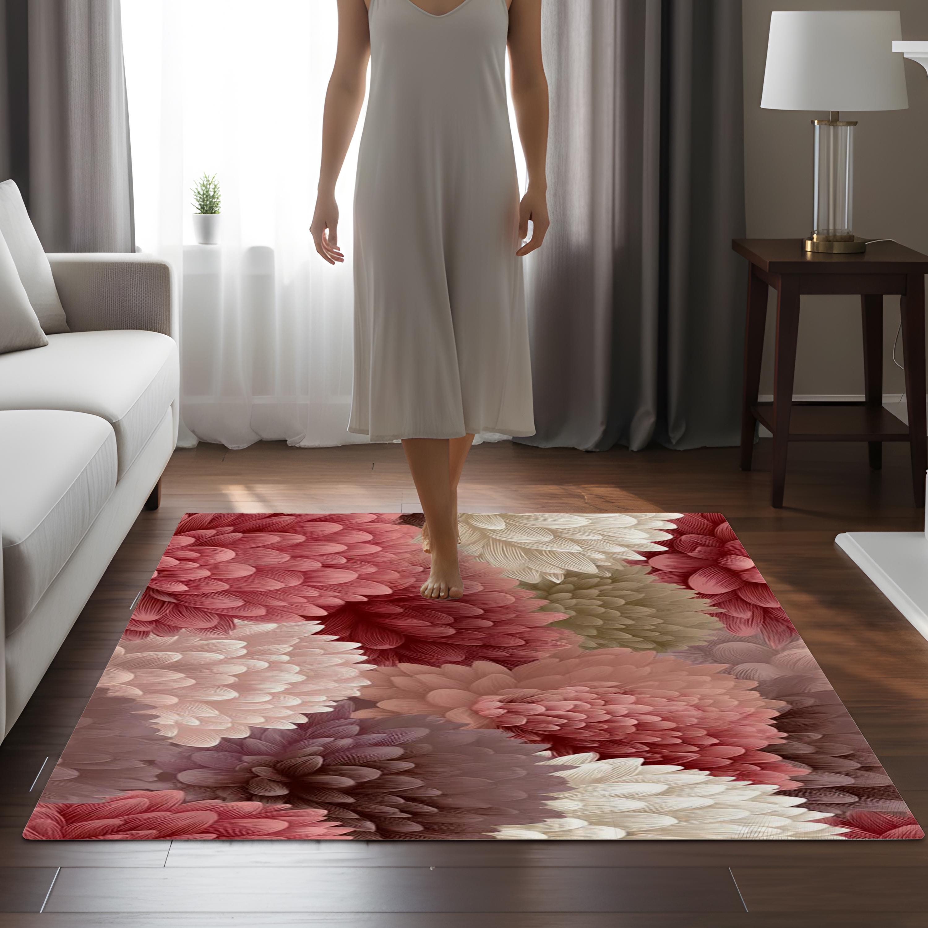 Blush Floral Area Rug, Dusty Rose Peony Carpet, Romantic Pink Botanical Floor Decor, Feminine Bedroom Living Room Accent Rug