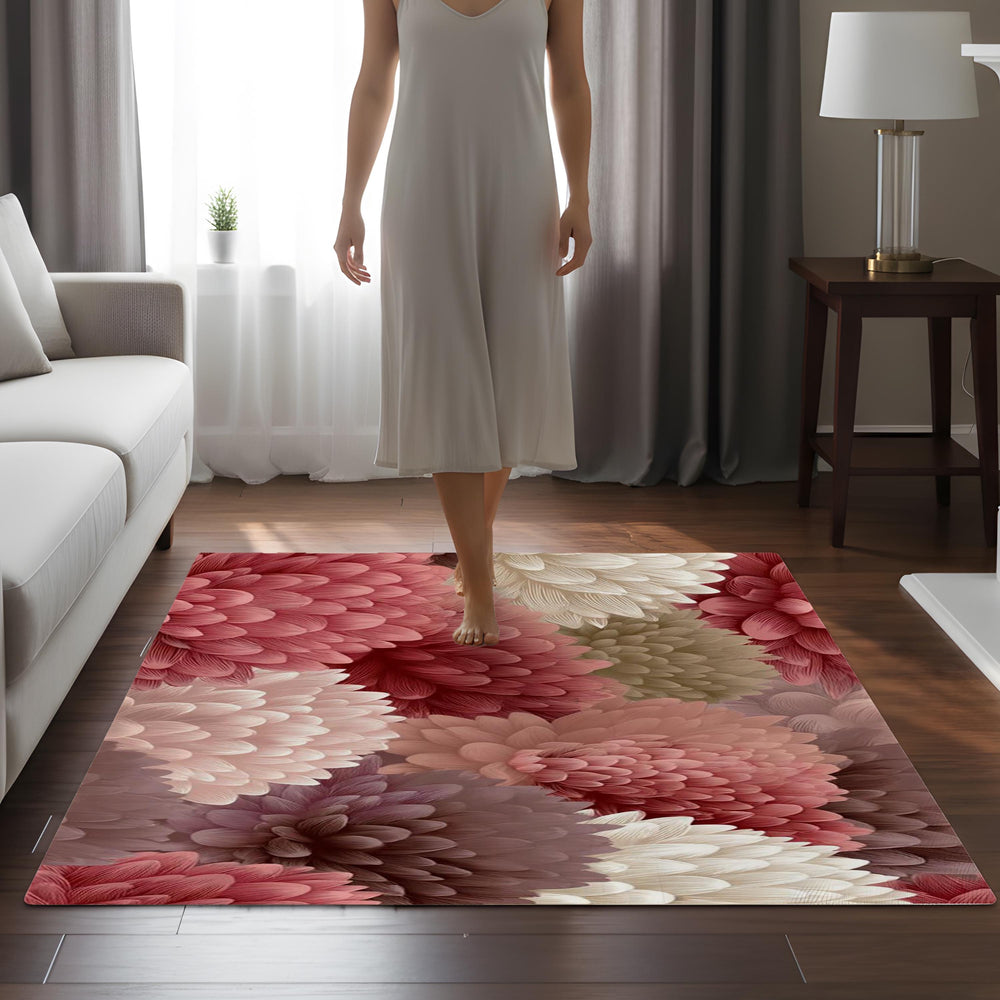 Blush Floral Area Rug, Dusty Rose Peony Carpet, Romantic Pink Botanical Floor Decor, Feminine Bedroom Living Room Accent Rug