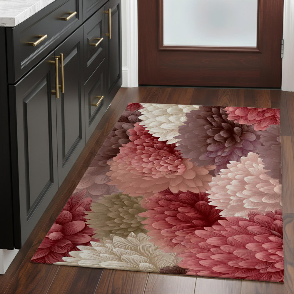 Blush Floral Area Rug, Dusty Rose Peony Carpet, Romantic Pink Botanical Floor Decor, Feminine Bedroom Living Room Accent Rug