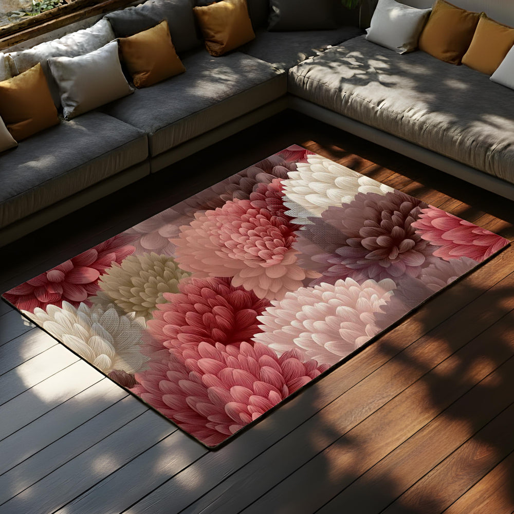 Blush Floral Area Rug, Dusty Rose Peony Carpet, Romantic Pink Botanical Floor Decor, Feminine Bedroom Living Room Accent Rug