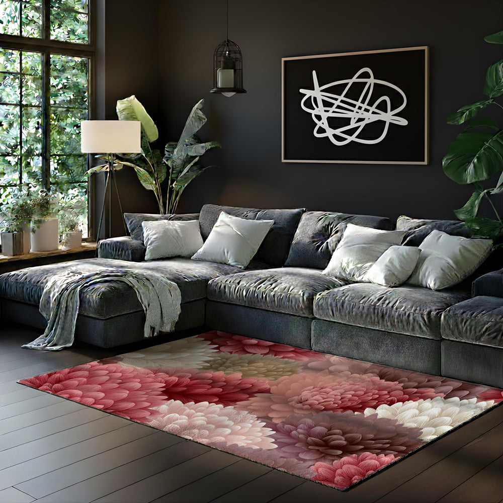 Blush Floral Area Rug, Dusty Rose Peony Carpet, Romantic Pink Botanical Floor Decor, Feminine Bedroom Living Room Accent Rug