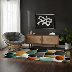 Modern Abstract Pebble Area Rug, Mid Century Geometric Carpet, Earth Tone Stone Pattern Floor Decor, Contemporary Living Room Accent Rug