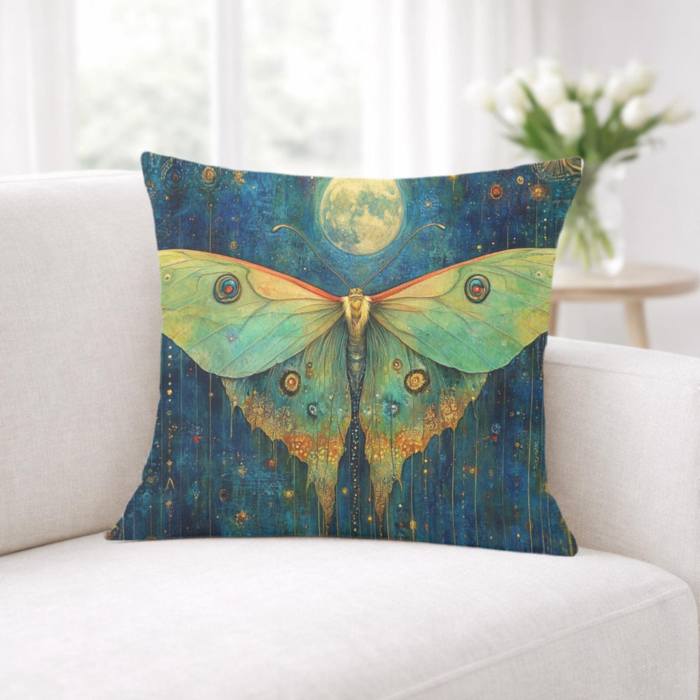 Luna Moth Moonlight Pillow, Mystical Insect Botanical Cushion, Celestial Nature Throw Pillow, Art Nouveau Moth Pillowcase, Moody Home Decor