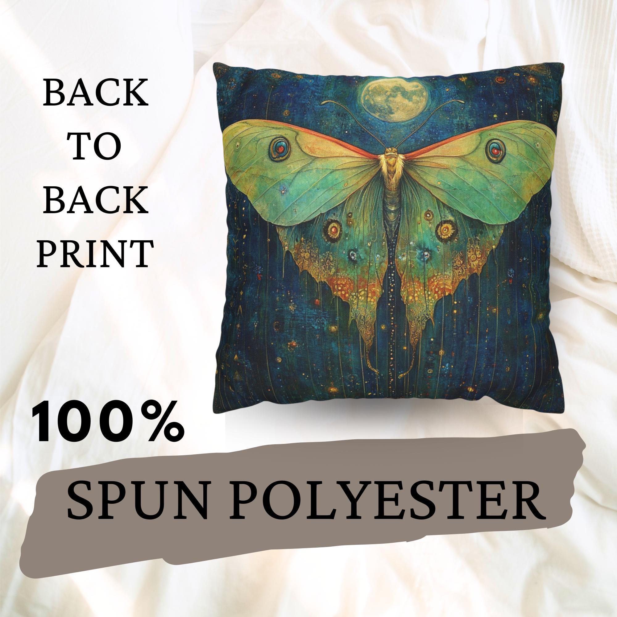 Luna Moth Moonlight Pillow, Mystical Insect Botanical Cushion, Celestial Nature Throw Pillow, Art Nouveau Moth Pillowcase, Moody Home Decor