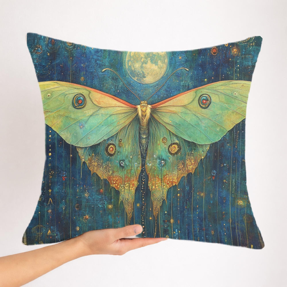 Luna Moth Moonlight Pillow, Mystical Insect Botanical Cushion, Celestial Nature Throw Pillow, Art Nouveau Moth Pillowcase, Moody Home Decor