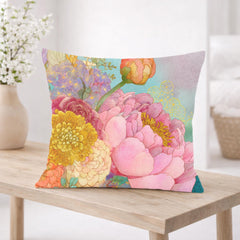 Pastel Peony Garden Pillow, Romantic Floral Cushion, Vintage Botanical Throw Pillow, Soft Cottagecore Pillowcase, Elegant Couch Decor
